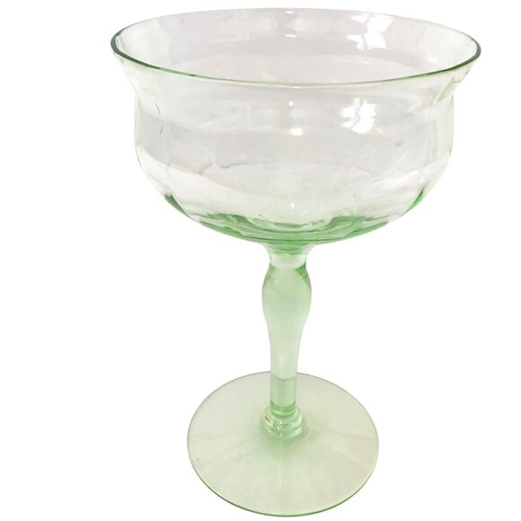 Vintage Uranium Glass Coupe Cocktail Depression Era Vaseline Glow 5.5" x 3.5" - Picture 3 of 7